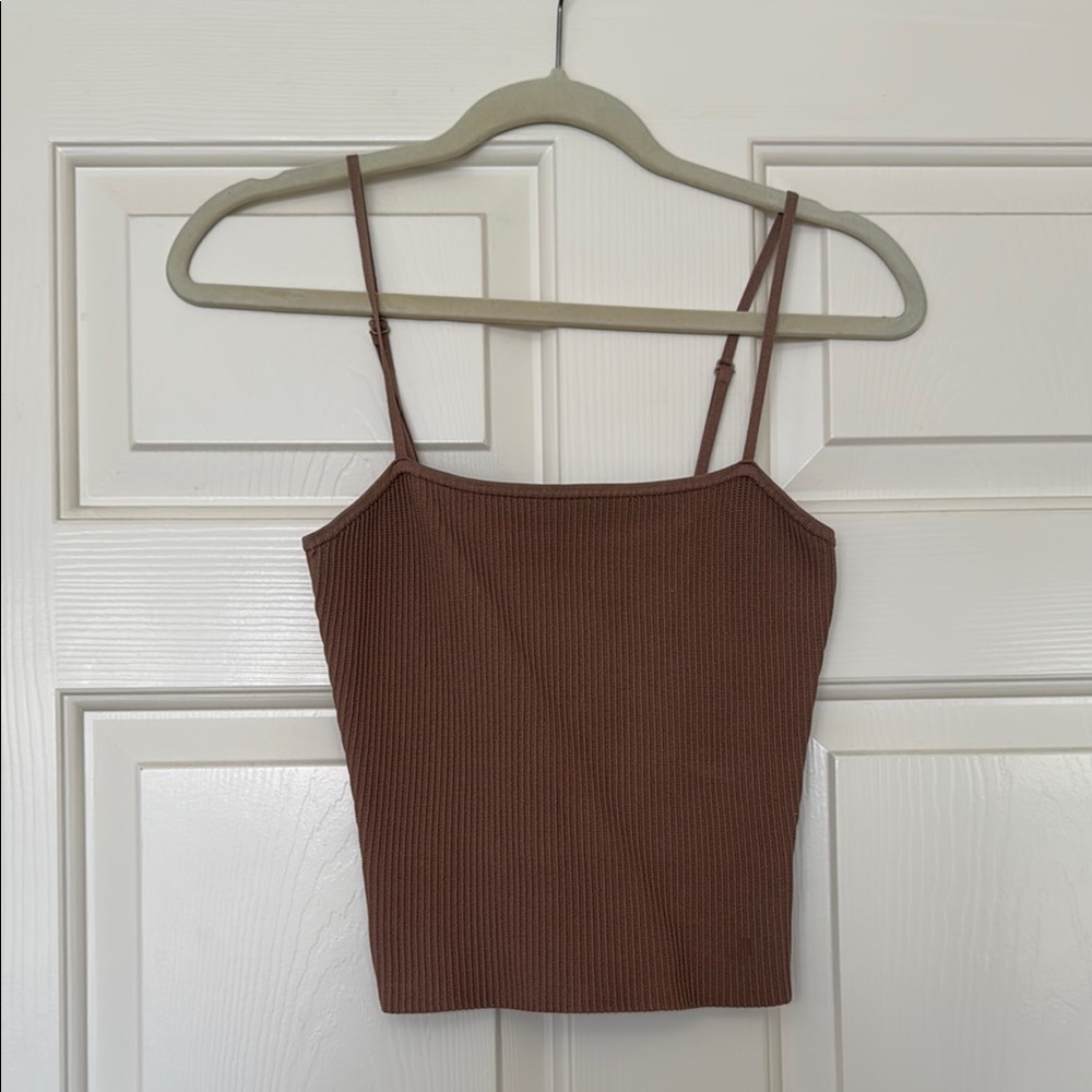 Aritzia Sculpt Brown Ribbed Women's Crop Top Square Neck